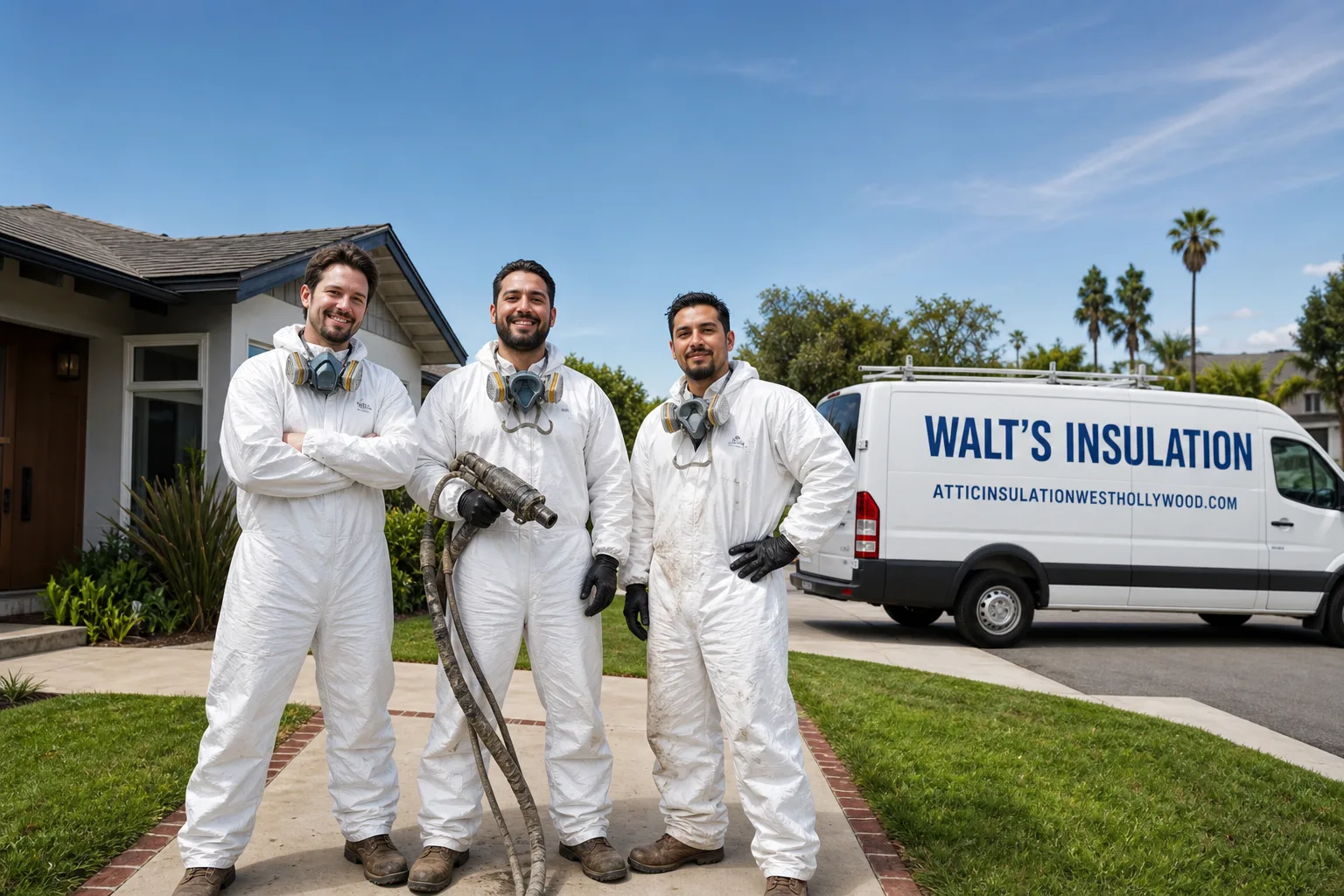 Walt's Insulation insulation service vehicle and crew in West Hollywood, CA
